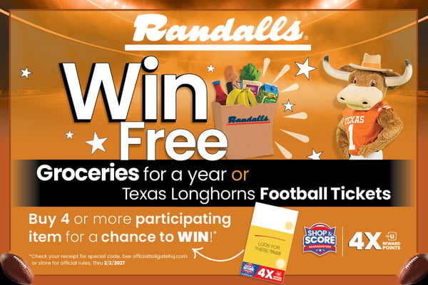 win free groceries for a year or Texas longhorn football tickets