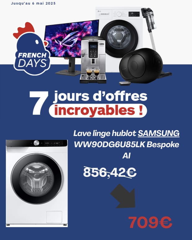 Lave linge hublot SAMSUNG WW90DG6U85LK Bespoke AI