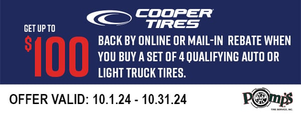 Get up to $100 back on 4 qualifying auto or light truck tires.