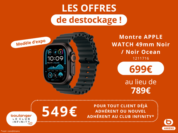 Montre APPLE
WATCH 49mm Noir / Noir Ocean offre destockage