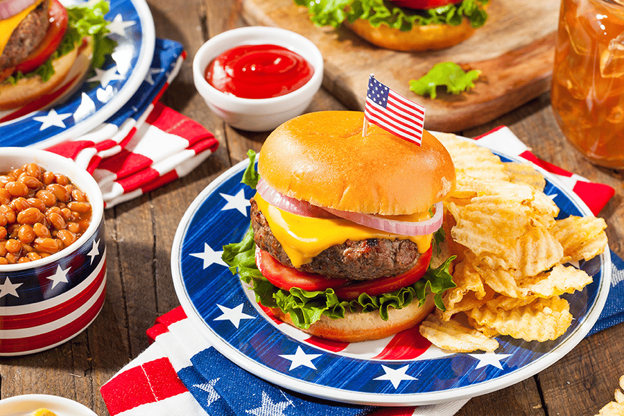 grilled hamburgers and sides for fourth of july