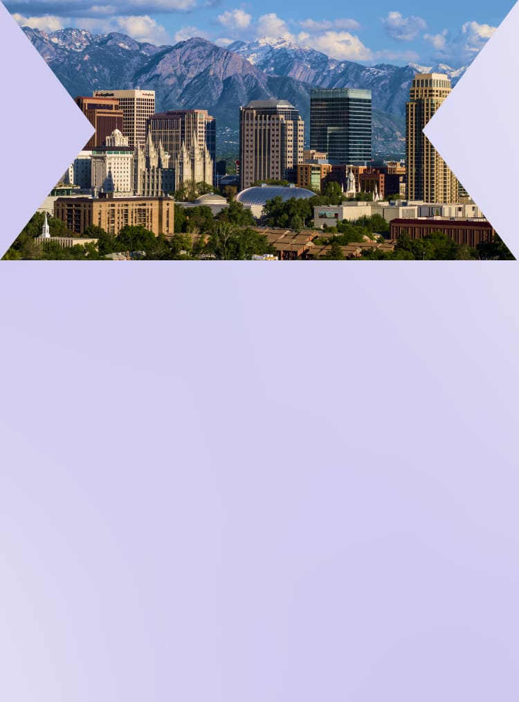 the skyline of Salt Lake City, Utah, with the Wasatch Mountains
