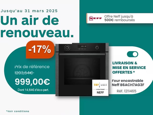 Découvrez la promo du four encastrable Neff à Colomiers! Profitez de cette PRROMO en acquérant ce four Neff multifonction à Boulanger Colomiers !