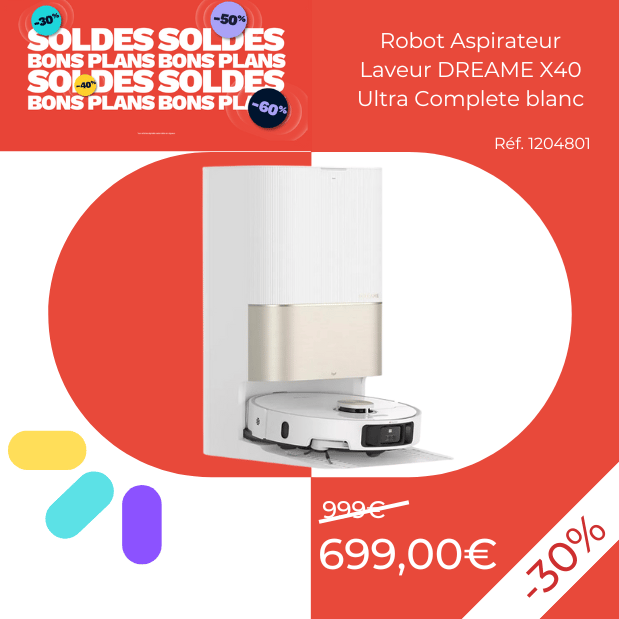 Robot Aspirateur Laveur DREAME X40 Ultra Complete blanc