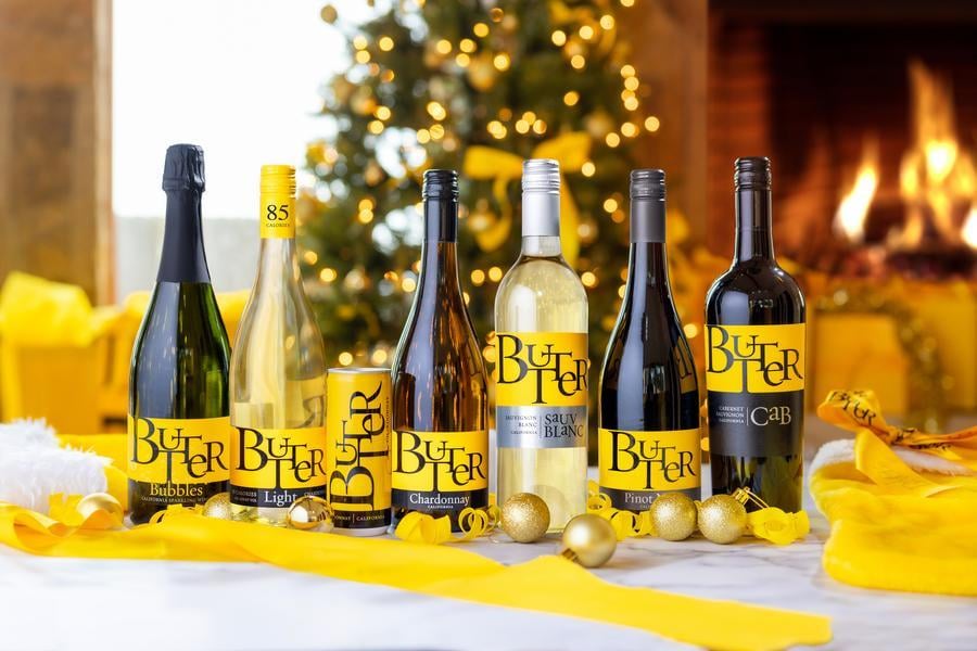 bottles of butter bubbles butter light butter chardonnay butter sauv blanc butter pinot noir butter cab