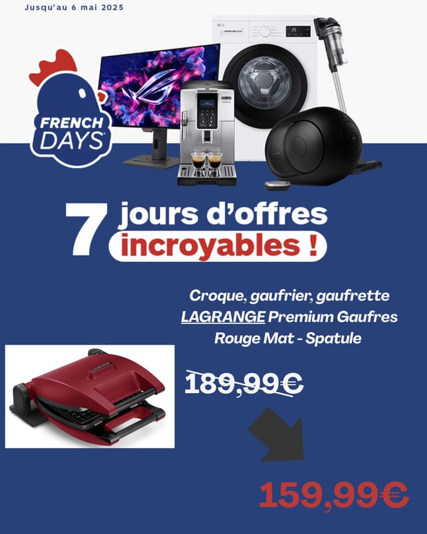 Croque, gaufrier, gaufrette LAGRANGE Premium Gaufres Rouge mat Spatule