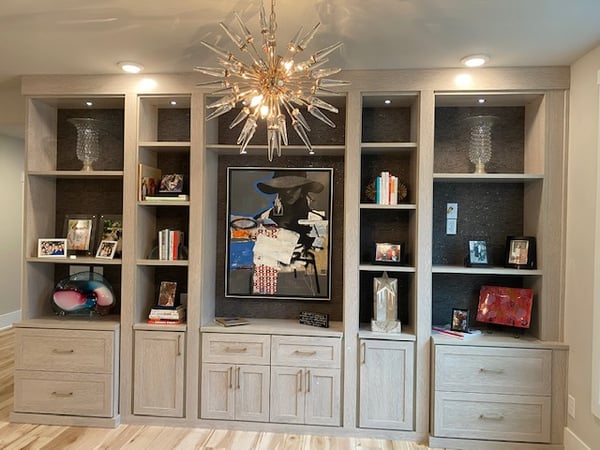 Bookshelves with hidden storage with drawers and doors