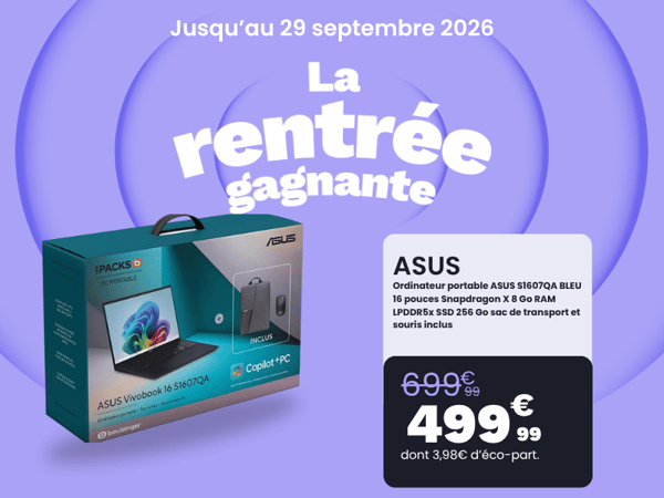 Ordinateur portable ASUS S1607QA BLEU 16 pouces Snapdragon X 8 Go RAM LPDDR5x SSD 256 Go sac de transport et souris inclus
