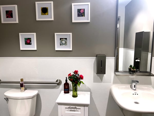 Interior photo of the bathroom of AudioNova hearing clinic in Leesburg, FL