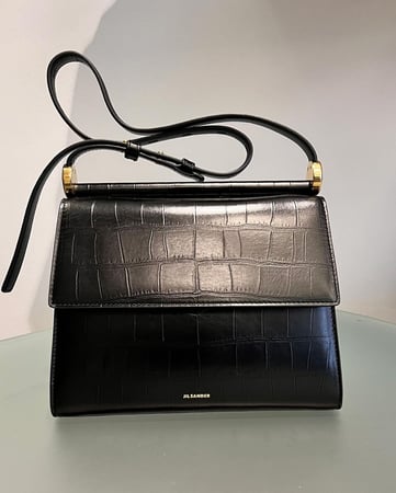 Jil Sander, Tasche schwarz, Crocoprint, Gold, Leder,  https://www.rivegauche.ch/