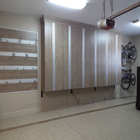 Garage storage with fusion track wall
