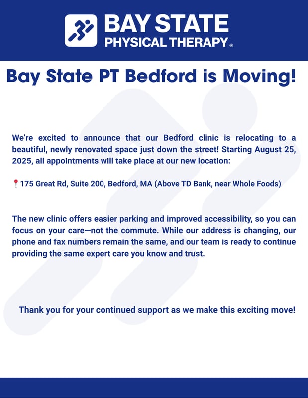 Graphic of Bay State Physical Therapy clinic move.