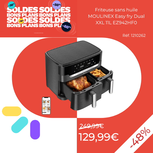 Friteuse sans huile MOULINEX Easy fry Dual XXL 11L EZ942HF0