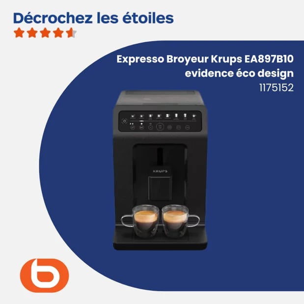 Expresso Broyeur KRUPS EA897B10 evidence éco design chez BOULANGER Perpignan