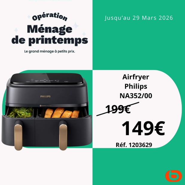 Airfryer PHILIPS NA352/00 Friteuse sans huile double panier Noir/Doré, Série 3000 9L (3+6L)