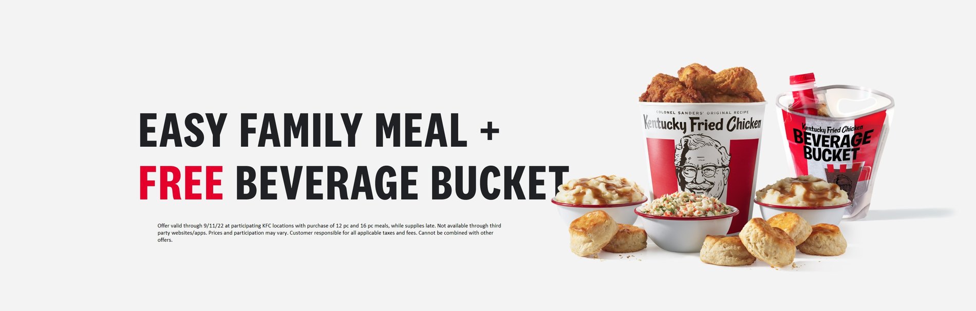 Easy family meal + free beverage bucket