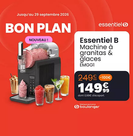 Bon plan Boulanger : machine à granita et glaces Essentiel B EMGG1 à 149,99 € jusqu’au 29 septembre 2026