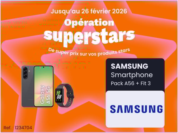 Smartphone SAMSUNG Pack A56 Noir 128Go + Fit 3 chez Boulanger Vitrolles