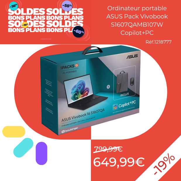 Ordinateur portable ASUS Pack Vivobook S1607QAMB107W Copilot+PC