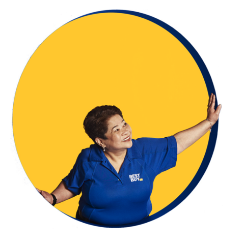 Best buy employee in a yellow circle