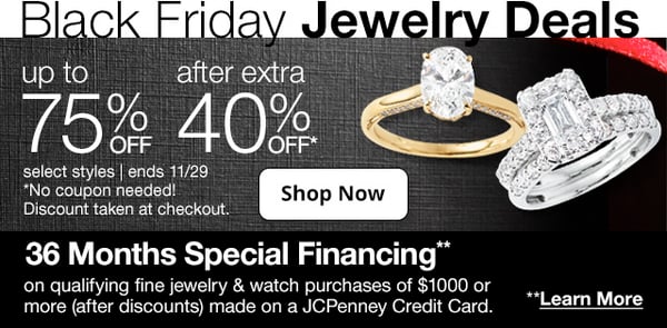 Save up to 75% off plus an extra 40% off during JCPenney's Black Friday Jewelry Sale