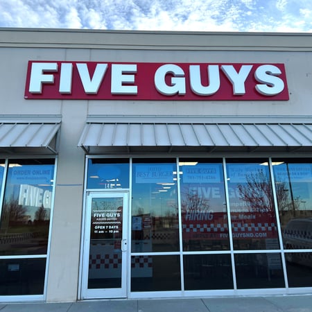 Entrance to the Five Guys at 1001 West Interstate Avenue in Bismarck, North Dakota.