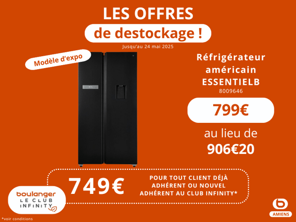 Réfrigérateur américain ESSENTIELB, offre destockage