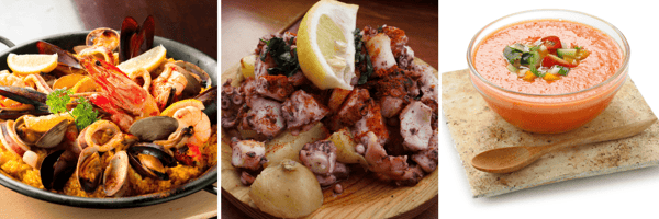 パエリアのイメージ／タコのガリシア風のイメージ／ガスパチョのイメージ