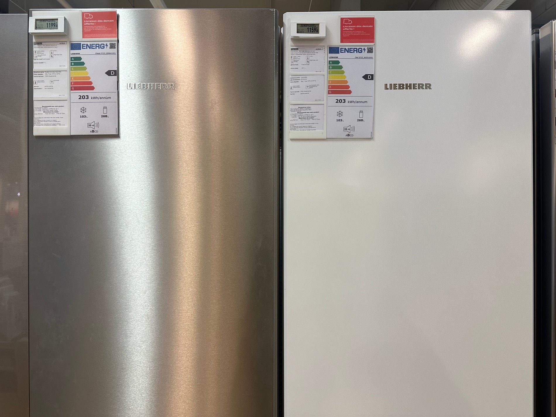 Gamme de réfrigérateurs chez Boulanger La Valentine.