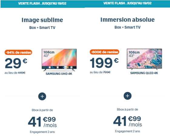 Boulanger Plerin Bouygues télécom forfait abonnement fibre adsl internet télévision Samsung 4K Qled