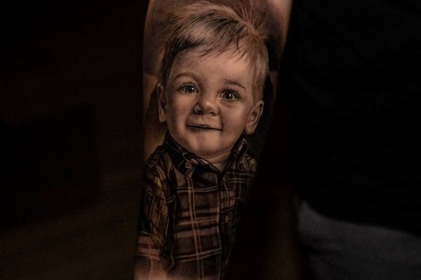 Tattoo Realism Black and Grey - Young Boy Portrait . - Forearm Project.
