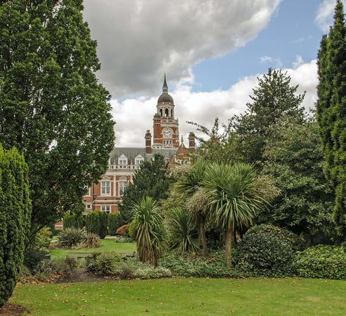 Queen's Gardens, overlooked by the Victorian town hall which houses the headquarters of Croydon City Council