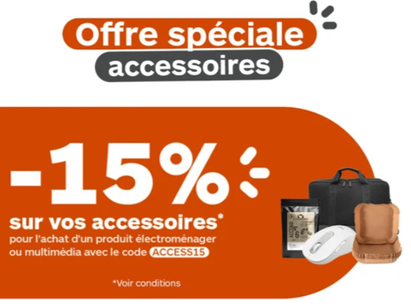Offre spéciale accessoires : -15 % de remise immédiate sur les accessoires chez Boulanger Rennes Chantepie