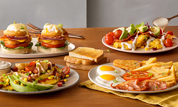 Selection of Mugg & Bean all-day breakfast and brunch meals.