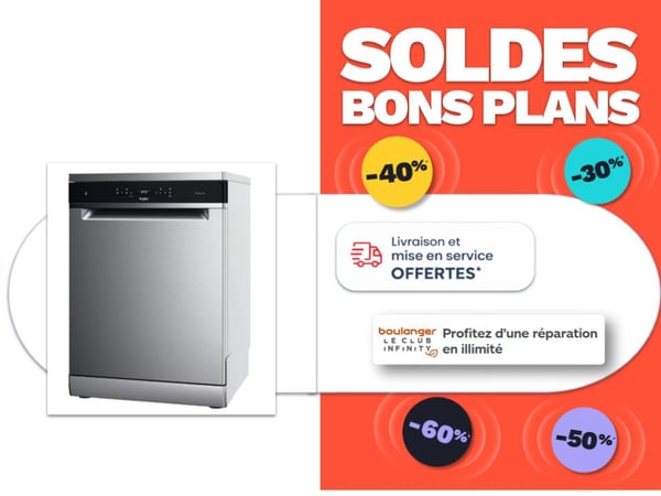 Lave vaisselle 60 cm WHIRLPOOL WH3FB14BN71X Boulanger Toulouse Saint orens