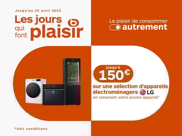 Profitez de 150€ de réduction sur une sélection d’appareils électroménagers LG en ramenant votre ancien appareil*