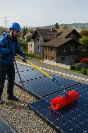 Solarreinigung mit Bührsten. Outclean