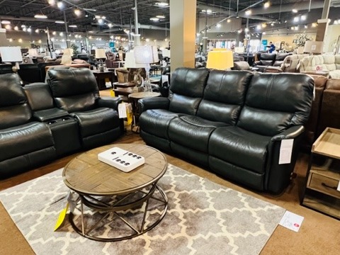 Slumberland Furniture Store in Wausau,  WI - Black leather couch and loveseat