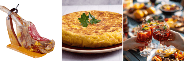 イベリコ豚の生ハムのイメージ／トルティージャのイメージ／サングリアのイメージ