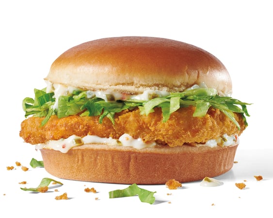 Caution all fish lovers: Jack’s Fish Sandwich will make you “Mmm” in public. Bite into a delicious crispy fish fillet topped with lettuce and tartar sauce, all under our buttery bakery bun.