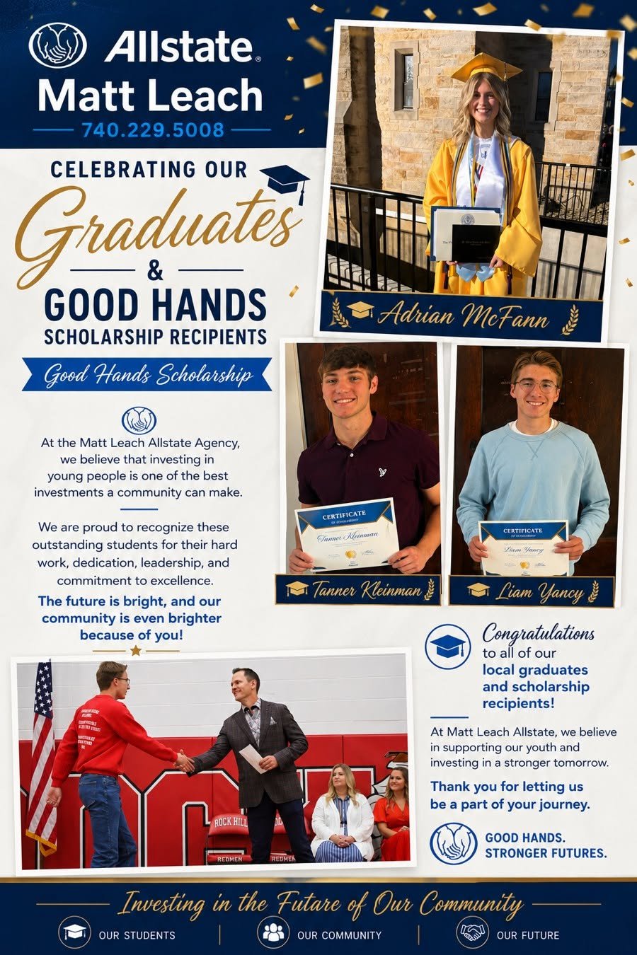 Giving away $3000 in scholarship money to local high school graduating seniors