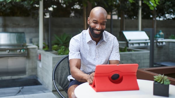 Guy using free WiFi in Portland