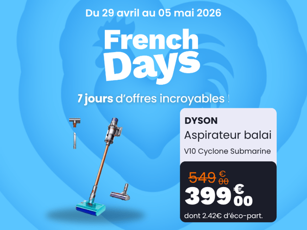 Aspirateur balai DYSON V10 Cyclone Submarine à 399€ !
