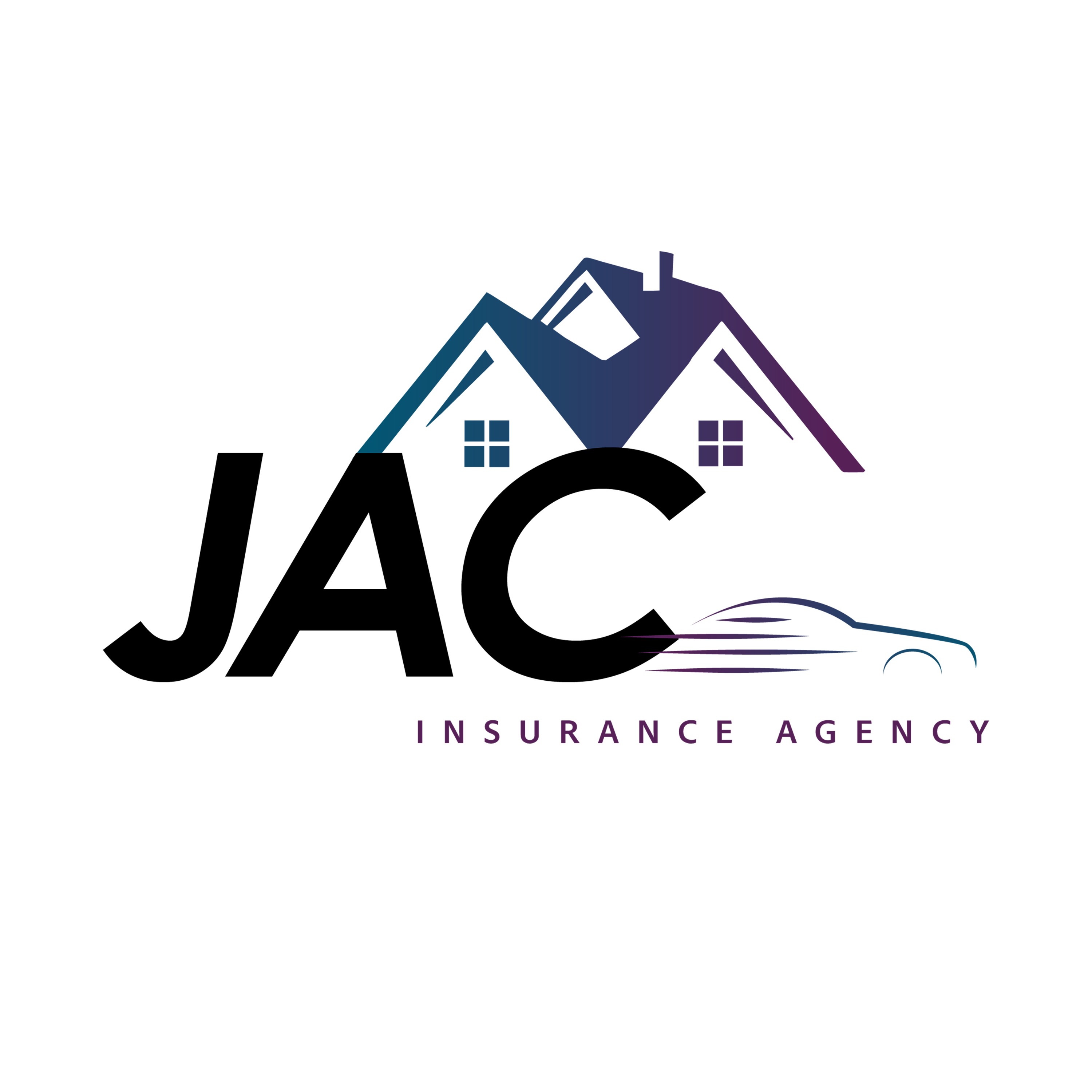 JAC Insurance agency logo with house and fast car