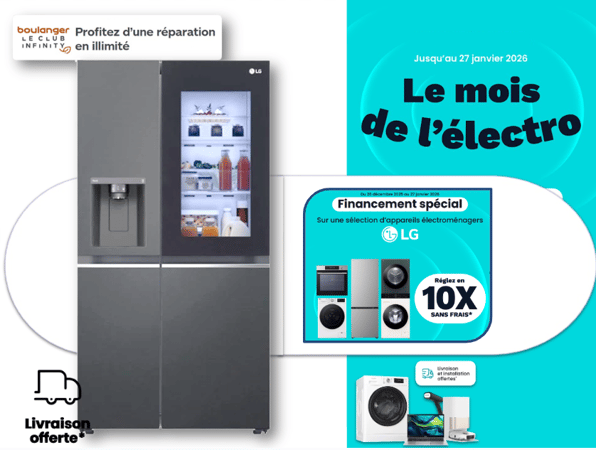 Besoin d'un frigo américain LG à Niort ? Profitez de la livraison et mise en service OFFERTES de votre frigo américain LG instaview par Boulanger Niort !