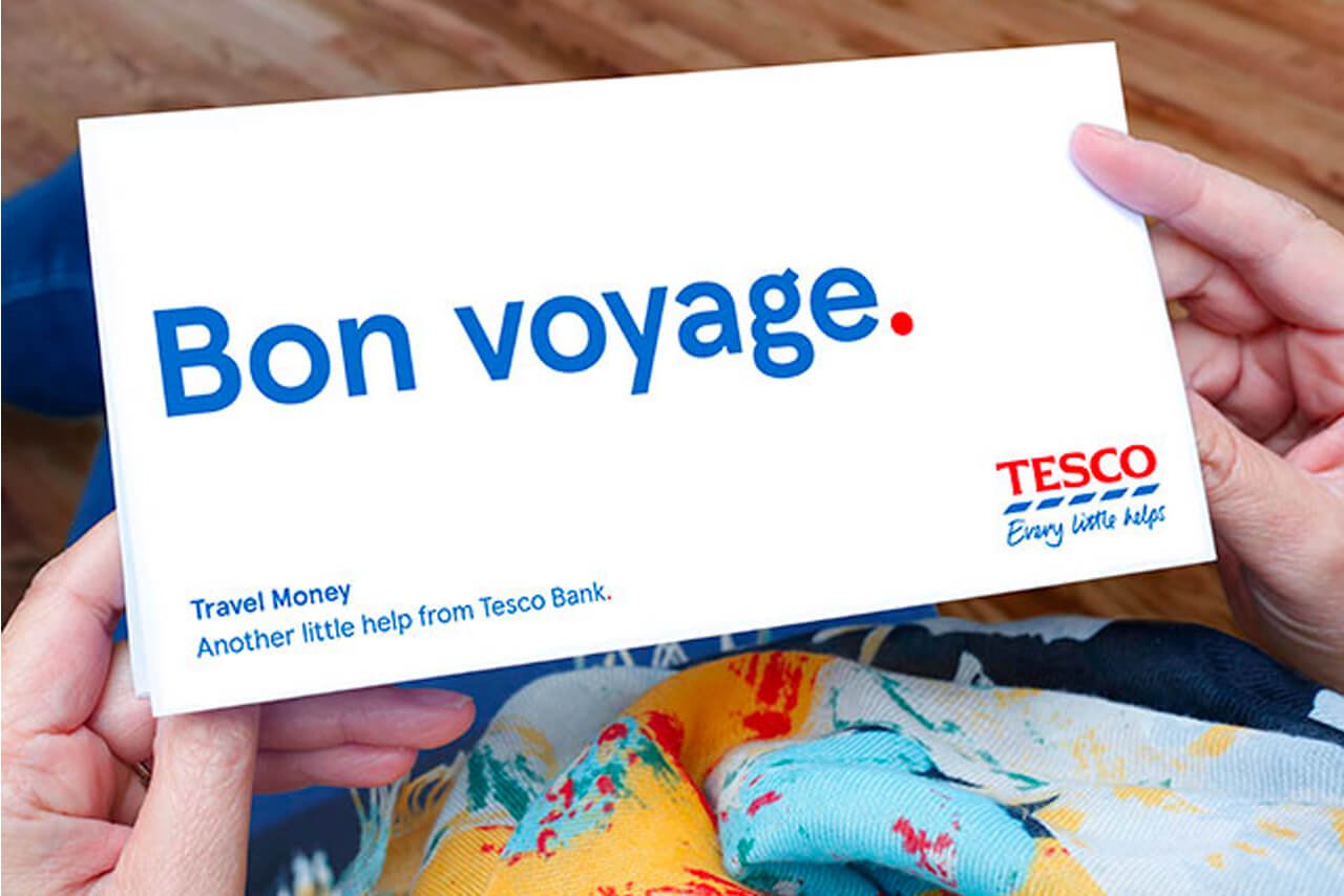 White card with ‘bon voyage’ in blue text on the front