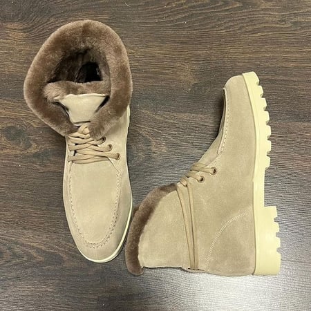 SANTONI, baige, Wildleder, gefüttert, Lamfell, Gummisohle, Winterboots, https://www.rivegauche.ch/