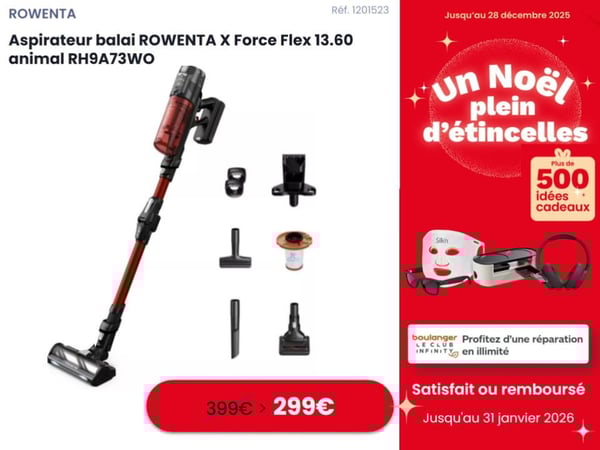 Offre spéciale : Aspirateur balai ROWENTA X Force Flex 13.60 à 299 € chez Boulanger Biganos